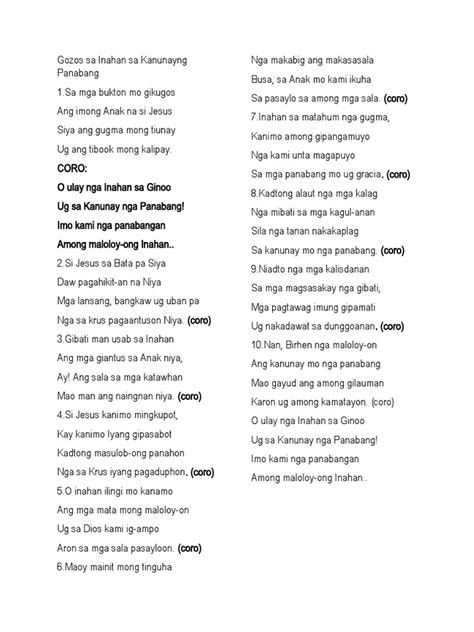 INAHAN SA KANUNAYNG PANABANG GOZOS with lyrics and .